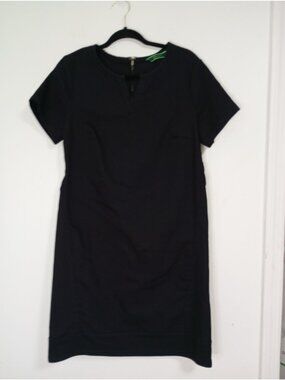 C Wonder Black Short-Sleeve Shift Dress US 8 UK 12 Cotton Blend Minimalist Style